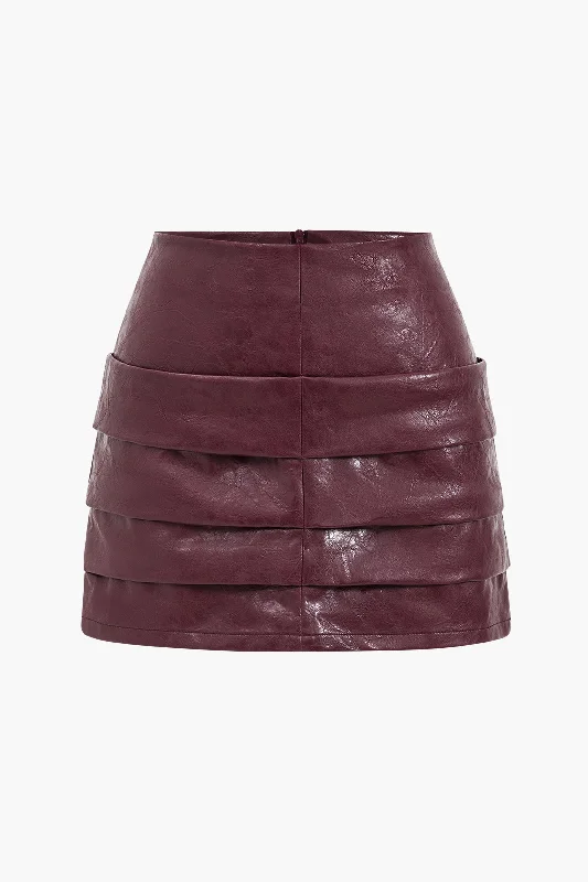 Faux Leather Ruched Detail Skirt