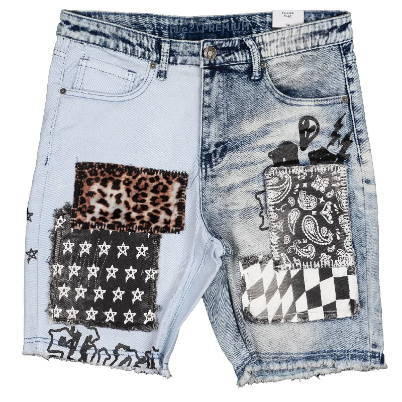 RUE21 DENIM PATCHWORK JEAN SHORTS BLUE - 521652