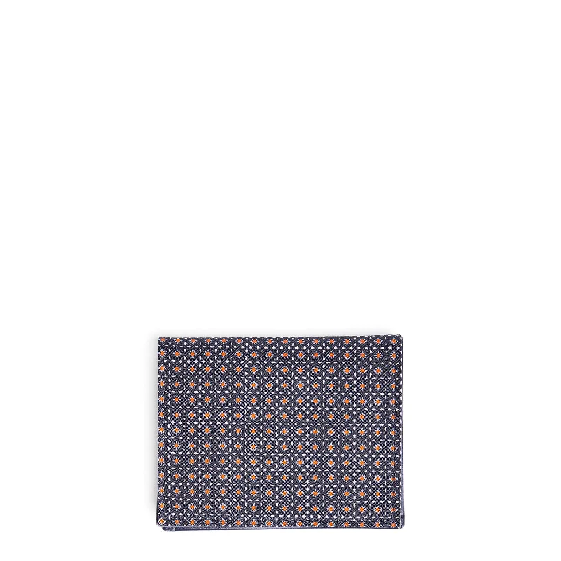 DARK BLUE SILK AND LEATHER FOLDING CARD HOLDER