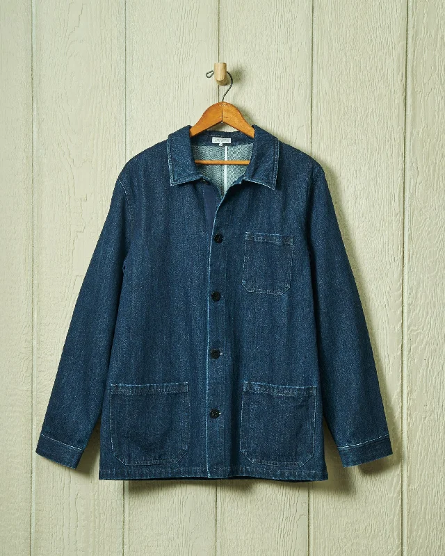 Refreshing Design French Workman’s Jacket in Mid Wash Denim