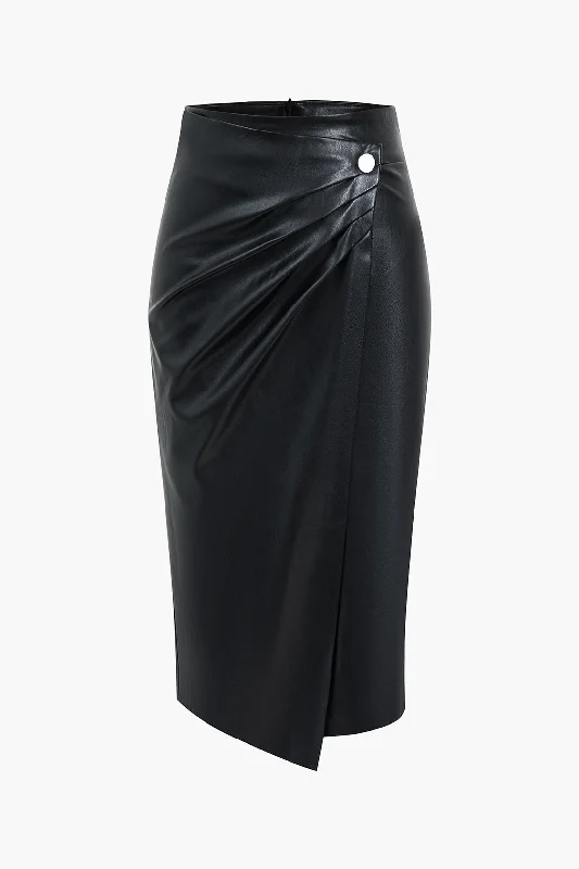 Faux Leather Wraped Midi Skirt