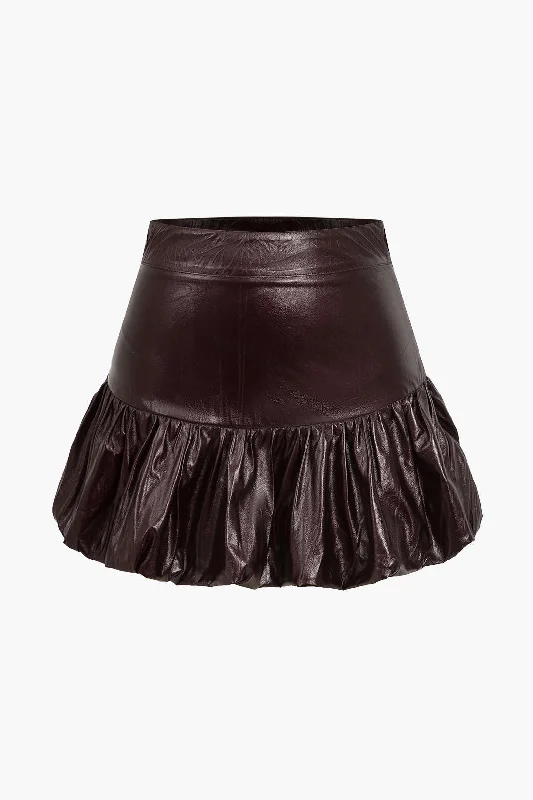 Solid Faux Leather Ruched Skirt