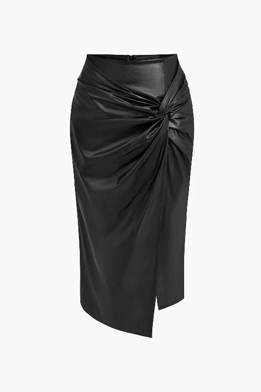 Faux Leather Asymmetrical Twist Knot Skirt