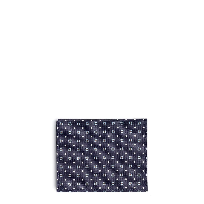 DARK BLUE SILK AND LEATHER FOLDING CARD HOLDER