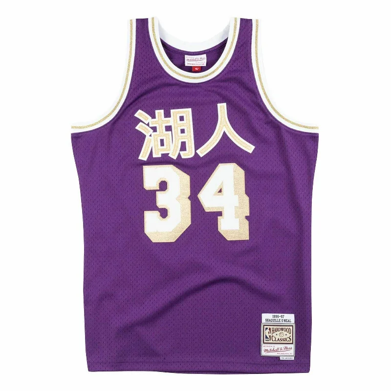 Mens Mitchell & Ness NBA CNY Swingman Jersey Lakers 96 Shaquille O'Neal