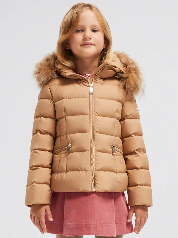 Modern Tailoring Moncler Enfant Girls Down Padded Boedette Jacket in Beige