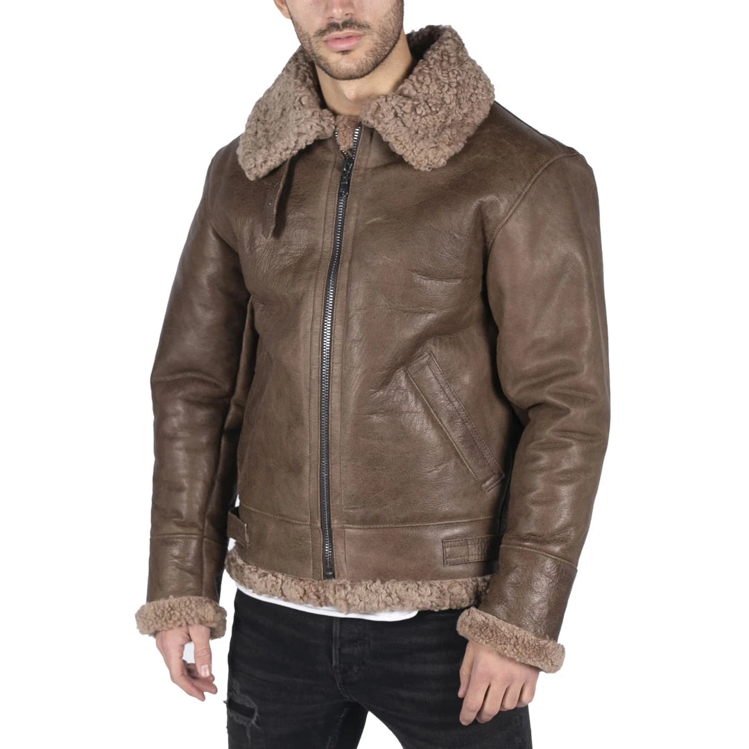 Men's Sheepskin Leather B3 Flying Aviator Brown Teddy Sheep Fur