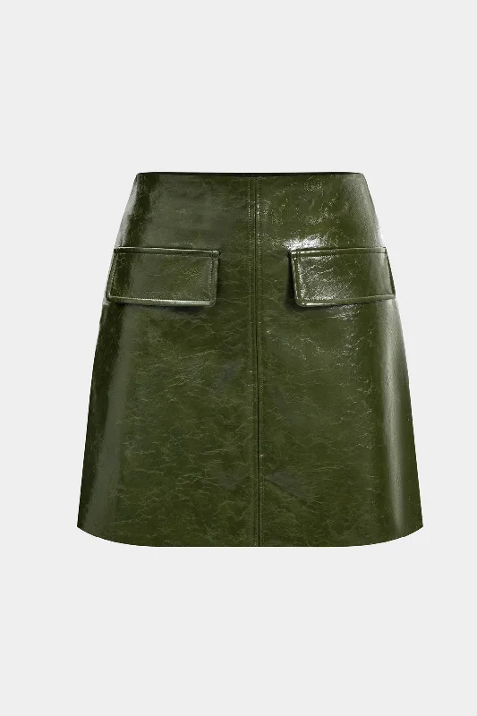 Faux Leather Fake Pockets Skirt