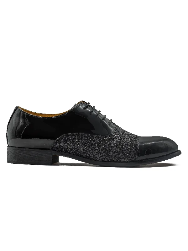 BLACK PATENT GLITTER DECOR OXFORDS