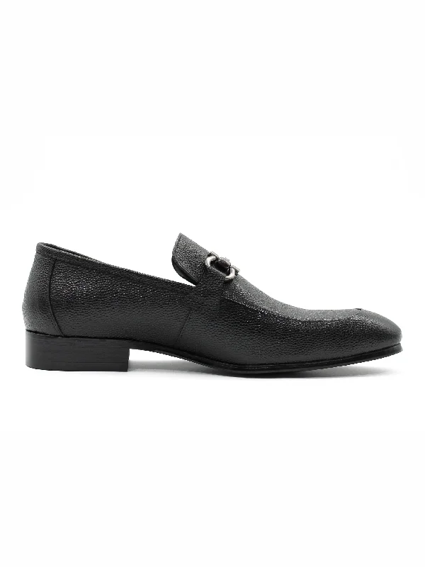 BLACK LEATHER SNAFLE BIT BUCKLE LOAFERS