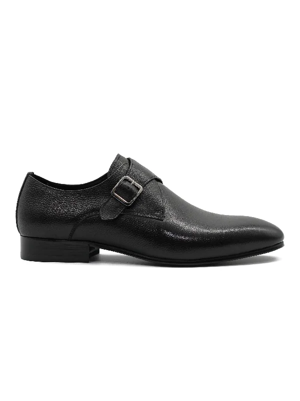 BLACK GRAIN LEATHER MONK STRAP SHOES