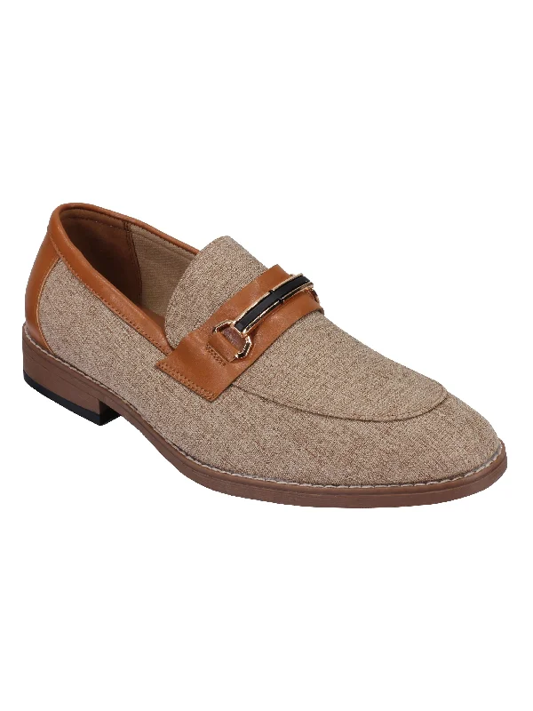 LINEN FABRIC LOAFERS WITH GOLD BUCKLE