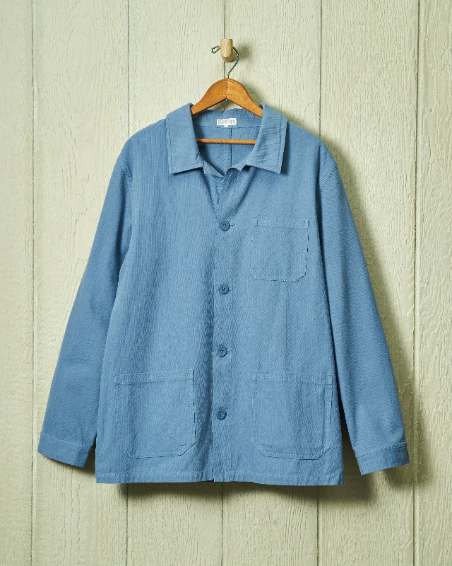 Fashion Design French Workman’s Jacket in Atlantic Blue Herringbone