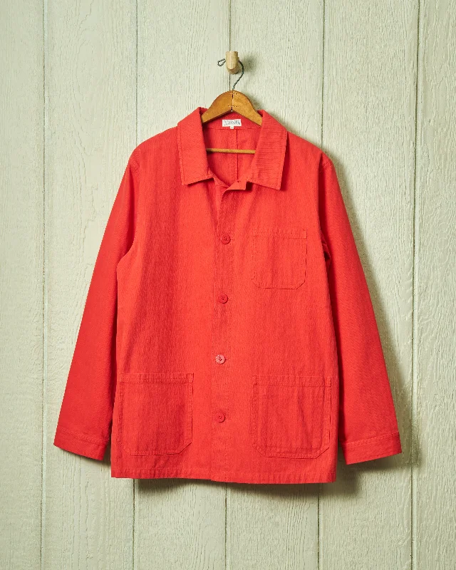 Elegant Design French Workman’s Jacket in Nautical Red Herringbone