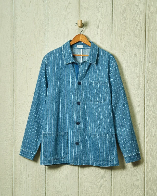 Perfect Tailoring French Workman’s Jacket in Denim Pinstripe