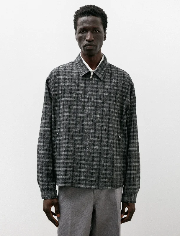 Exquisite Design Washable Wool Check Zip Blouson Grey