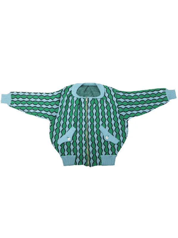 Free And Comfortable Jacquard Green Bomber Jacket