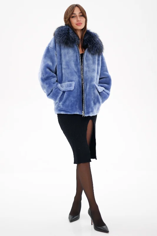 Genuine Shearling Silver Fox Trim Jacket