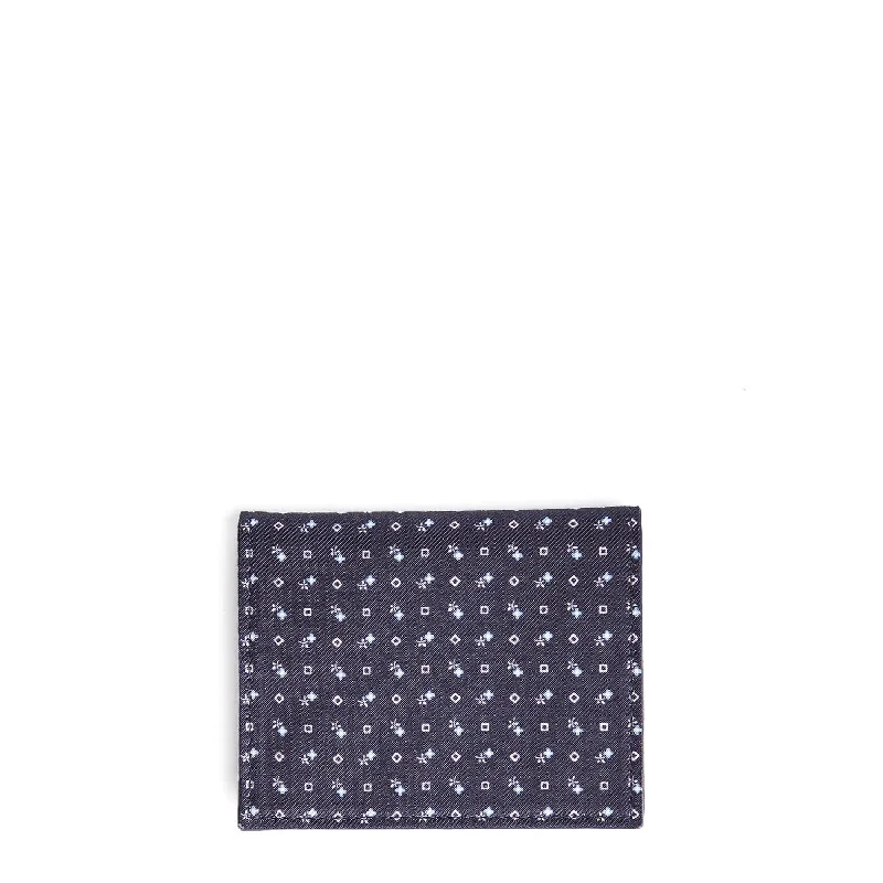 DARK BLUE SILK AND LEATHER FOLDING CARD HOLDER