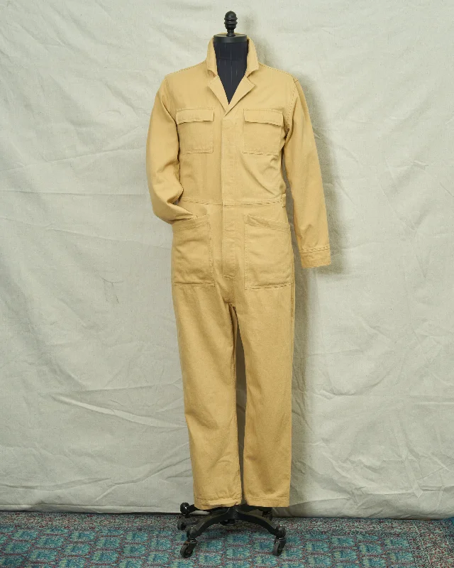 European Plan Coveralls in Khaki Herringbone