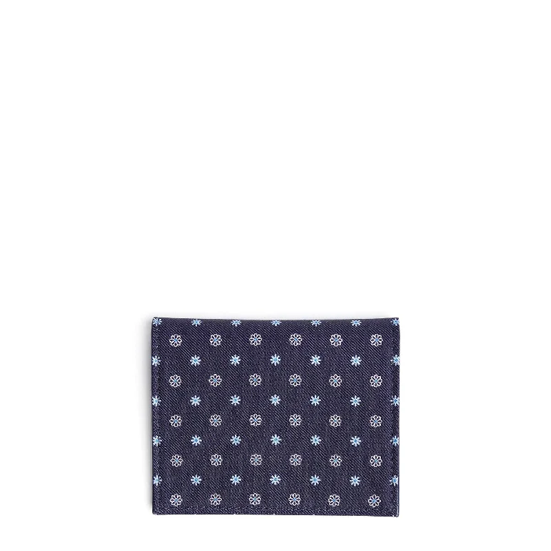 DARK BLUE SILK AND LEATHER FOLDING CARD HOLDER