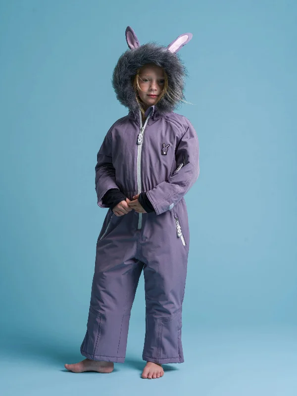 British Style Roarsome Girls Hop The Bunny Snowsuit in Purple