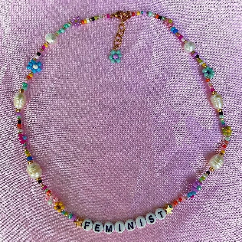 Rainbow Feminist Beaded Necklace