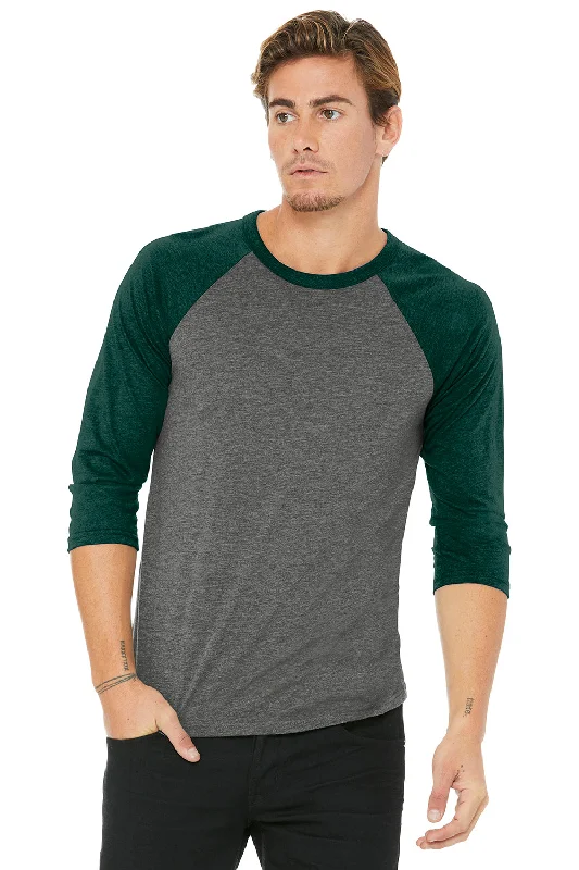 Basic Version Bella + Canvas Mens 3/4 Sleeve Crewneck T-Shirt - Grey/Emerald Green - Closeout Basic Version Bella + Canvas Mens 3/4 Sleeve Crewneck T-Shirt - Grey/Emerald Green - Closeout