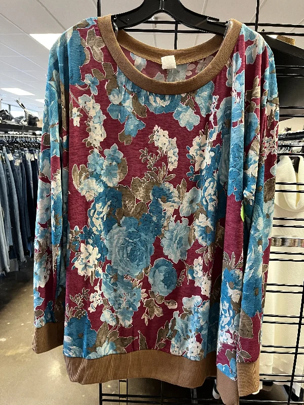 Comfortable down Top Long Sleeve By Sew In Love In Floral Print, Size: 3x