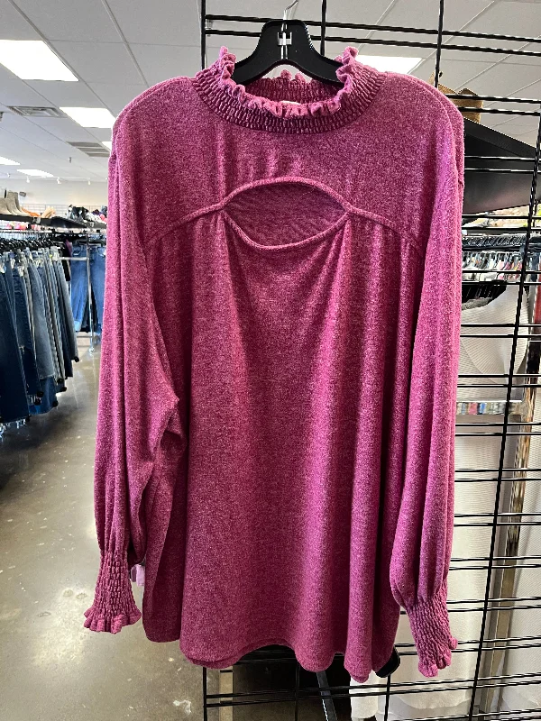 Soft Feel Top Long Sleeve By Terra & Sky In Pink, Size: 3x
