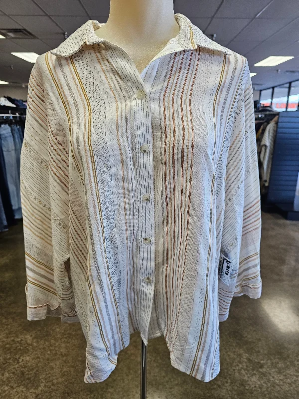 Slim Fit Top 3/4 Sleeve By Andree By Unit In Cream & Grey, Size:S