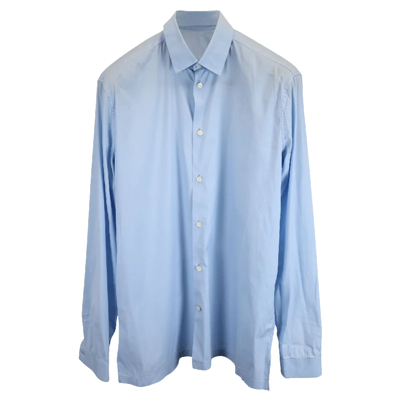Versatile Items Balenciaga Button-Down Long Sleeve Shirt in Light Blue Cotton
