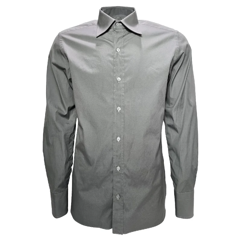 Embroidery Design Tom Ford Button-Down Long Sleeve Shirt in Grey Cotton