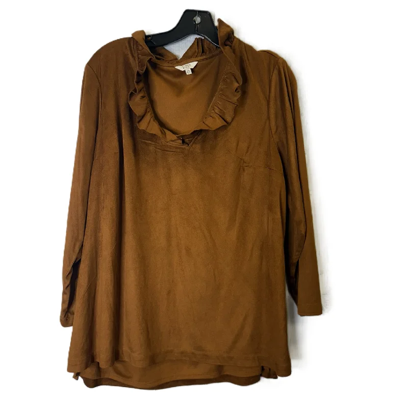 Top Long Sleeve By Crown And Ivy In Brown, Size: Xxl