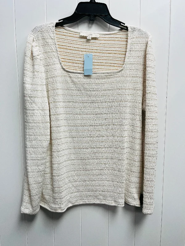 Top Long Sleeve By Loft In Tan & White, Size: Xxl