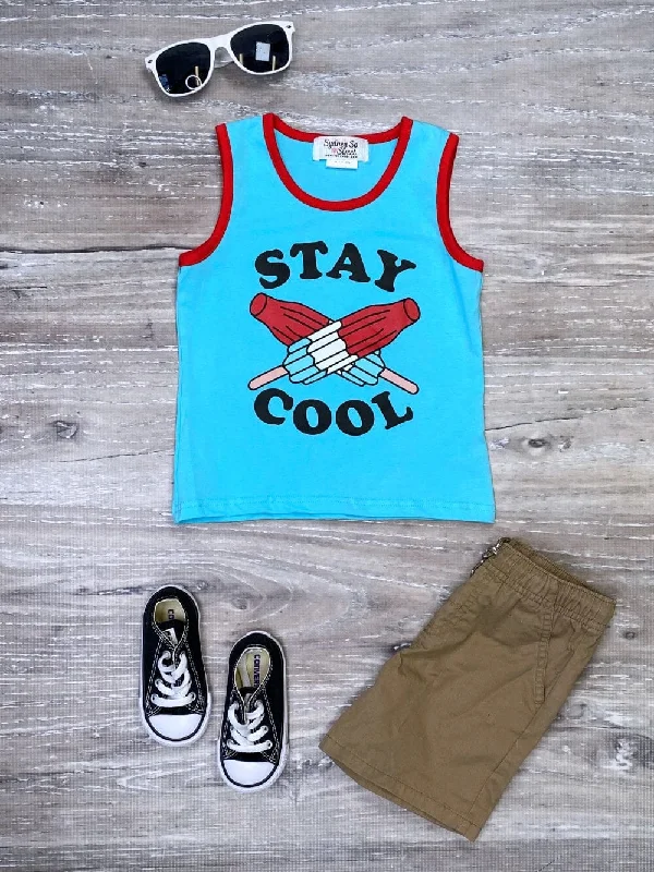 Stay Cool Bomb Pop Popsicles Blue Boys 4th Of July Patriotic Tank Top