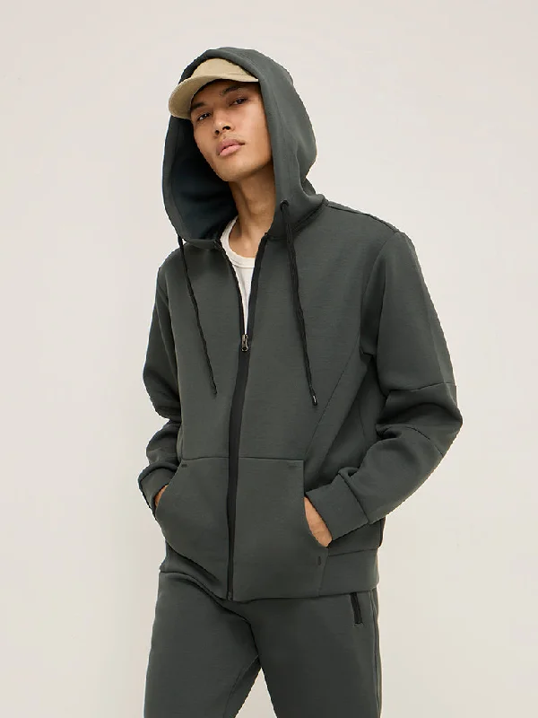 Studiofit Olive Solid Relaxed-Fit Hoodie