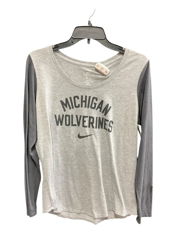 Athletic Top Long Sleeve Collar By Nike Apparel In Grey, Size: L