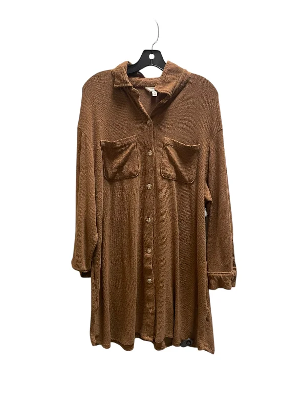 Denim Design Top Long Sleeve By Terra & Sky In Brown, Size: 1x