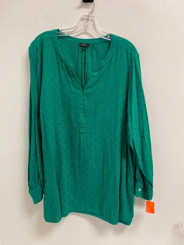 Top Long Sleeve By Talbots In Green, Size: 3x