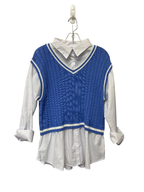 Comfortable And Simple Top Long Sleeve By Clothes Mentor In Blue & White, Size: Xl