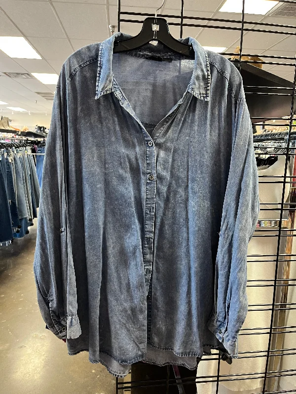 Simple Chic Top Long Sleeve By Jane And Delancey In Blue Denim, Size: 3x