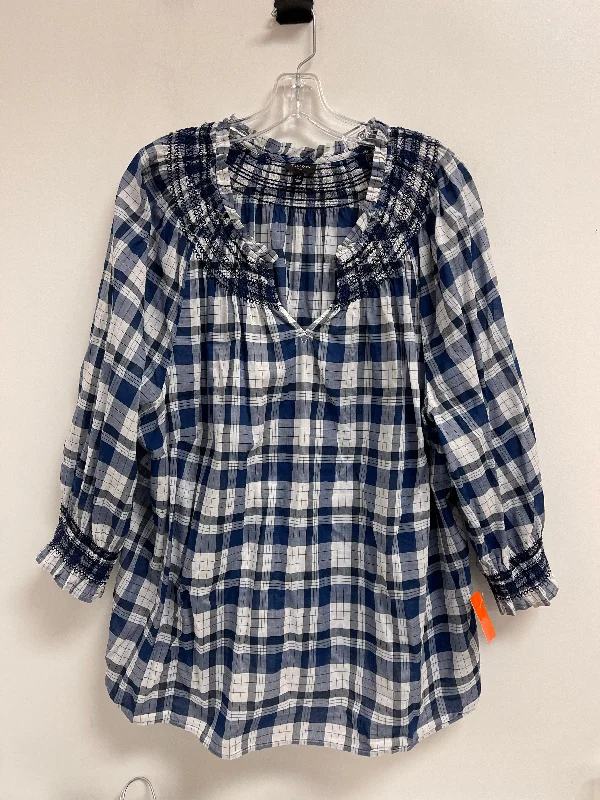 Top Long Sleeve By Talbots In Blue & White, Size: 3x