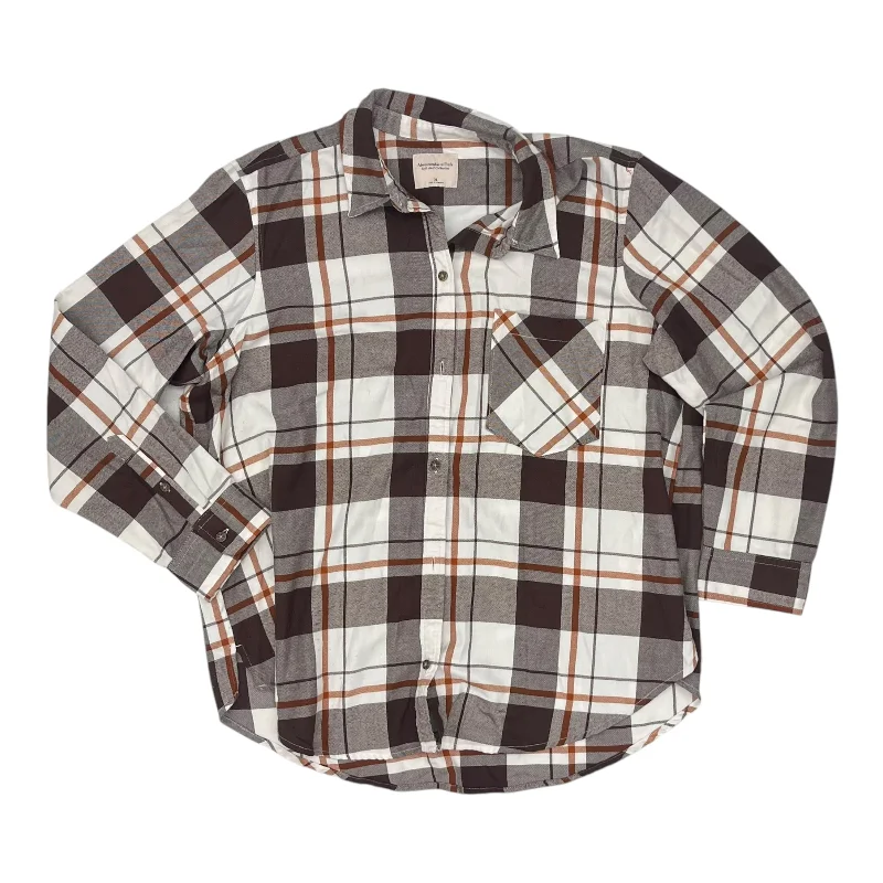 Stylish Fit Top Ls By Abercrombie And Fitch In Brown & White, Size:Xl