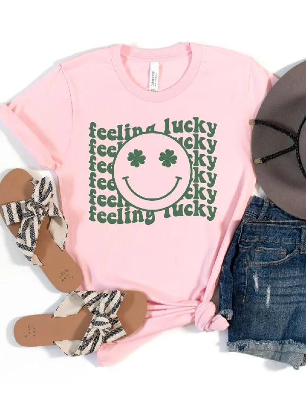 Feeling Lucky St. Patrick's Day Shamrock Smile Face T-Shirt Bella + Canvas Unisex Jersey Short Sleeve Tee