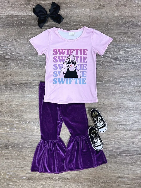 Swiftie Fan Purple Velvet Bell Bottoms Girls Outfit