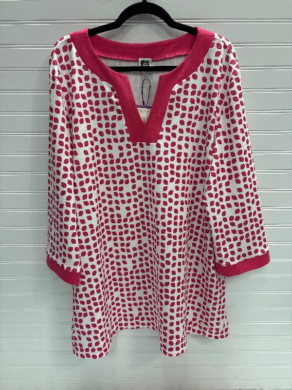Timeless Outfits Top 3/4 Sleeve By Anne Klein In Pink & White, Size: Xxl