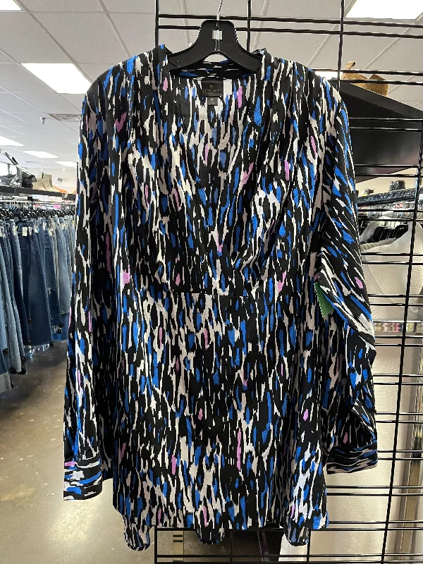 Easy-to-Wear Top Long Sleeve By Worthington In Black & Blue, Size: 3x