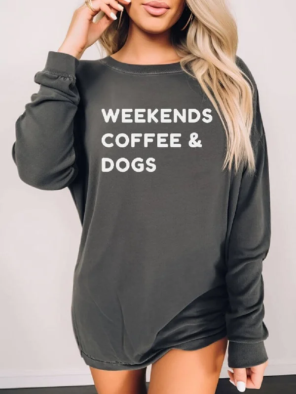 Weekends Coffee & Dogs Comfort Colors Long Sleeve Unisex Graphic T-Shirt