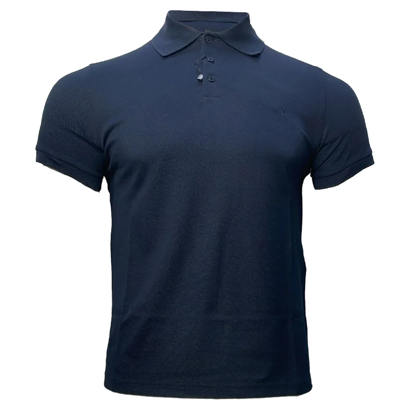 Fashion Wear Saint Laurent Cassandre Embroidered-Logo Polo Shirt in Navy Blue Cotton